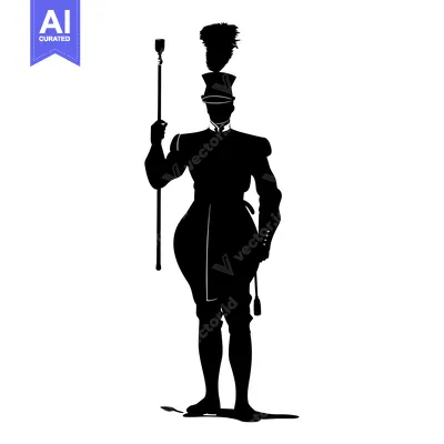Silhouette of a Male Marching Band Member Holding a Baton