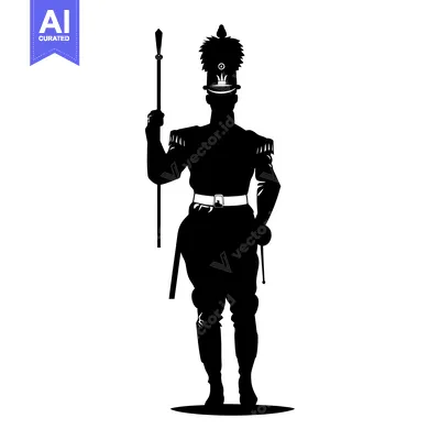 Aset premium populer: Silhouette of a Man in a Military Uniform Holding a Spear