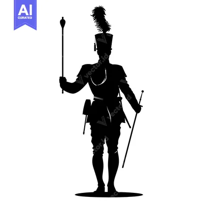 Premium design asset: Silhouette of a Man in Military Uniform Holding a Baton