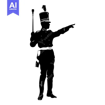 Aset premium populer: Silhouette of a Drum Major Holding a Baton and Pointing