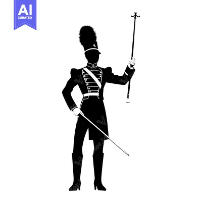 Popular premium asset: Silhouette of a Drum Major in Uniform Holding a Baton