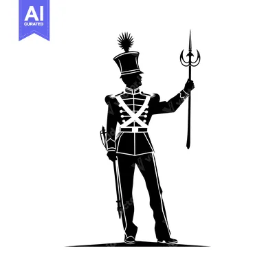 Premium design asset: Silhouette of a Soldier Holding a Spear and a Rifle