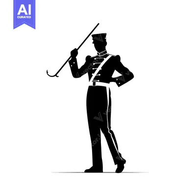 Aset desain premium: Silhouette of a Man in a Military Uniform Holding a Cane