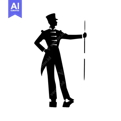 Aset desain premium: Silhouette of a man in uniform holding a staff