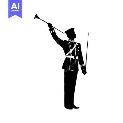Aset premium populer: Silhouette of a military bugler playing a trumpet