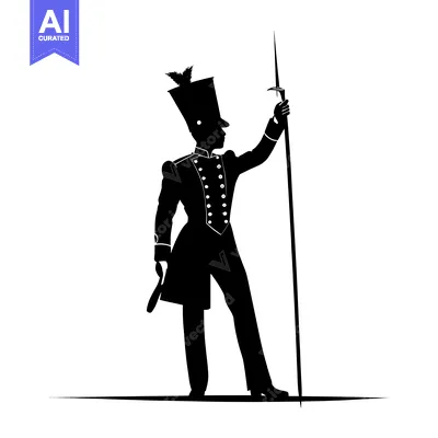 Popular premium asset: Silhouette of a Man in Uniform Holding a Spear