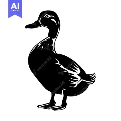Aset premium populer: Black and White Silhouette of a Duck Standing on One Leg
