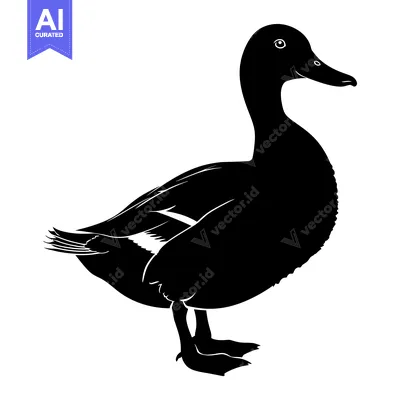 Premium design asset: Black and White Silhouette of a Duck