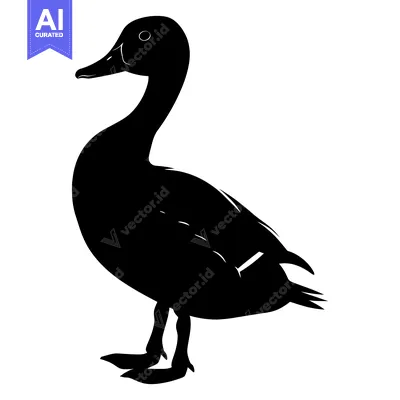 Aset desain premium: Black and White Silhouette of a Duck Standing on One Leg