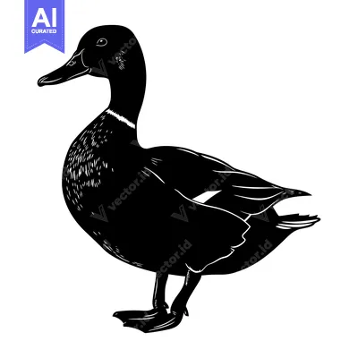 Premium design asset: Black and White Silhouette of a Duck Standing