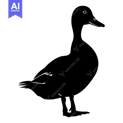 Black and White Silhouette of a Duck Standing