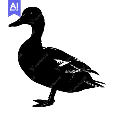 Aset premium populer: Black and white silhouette of a duck standing on one leg