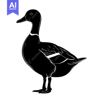 Black and White Silhouette of a Duck