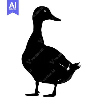 Black and White Silhouette of a Duck Standing on Two Legs