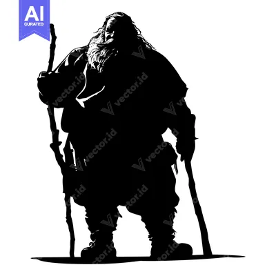 Aset desain premium: Silhouette of a Bearded Man with Staffs