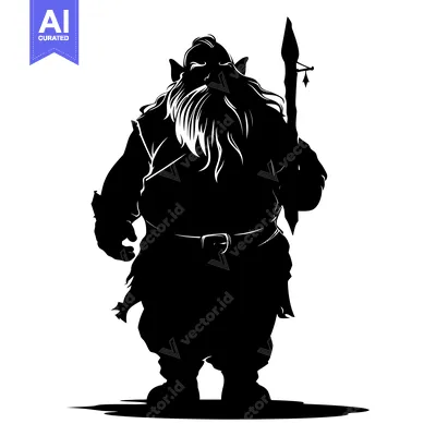 Premium design asset: Silhouette of a Bearded Dwarf Holding a Spear