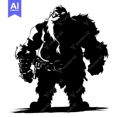 Premium design asset: Silhouette of a Bearded, Muscular, and  Furry Man Standing with Arms C