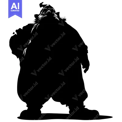 Aset desain premium: Silhouette of a large bearded man wearing a hat and glasses