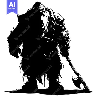 Aset premium populer: Silhouetted Dwarf Warrior Holding an Axe