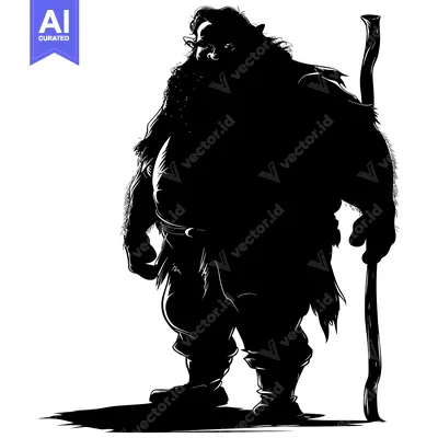 Aset desain premium: Silhouette of a Large, Bearded Man Holding a Staff