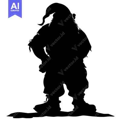 Premium design asset: Silhouette of a Standing Dwarf with a Pointed Hat