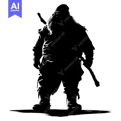 Aset desain premium: Silhouette of a Bearded Warrior with Swords