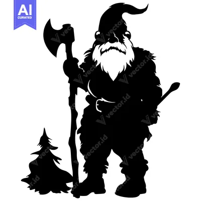 A Silhouette of a Bearded Gnome Holding an Axe