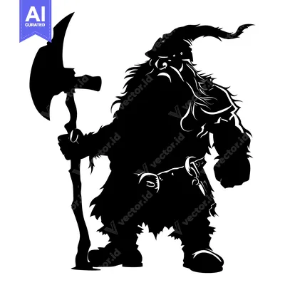 Popular premium asset: Silhouette of a Dwarf Warrior Holding an Axe