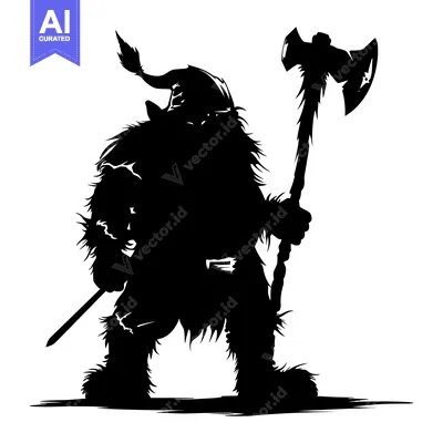Aset premium populer: Silhouette of a Furry Barbarian Holding an Axe
