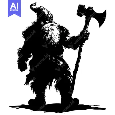 Aset desain premium: Silhouette of a Bearded Warrior Holding an Axe
