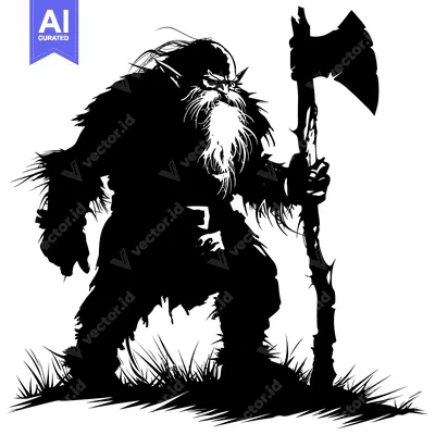 Premium design asset: Silhouette of a Bearded Orc Warrior Holding an Axe