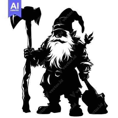 Aset premium populer: A Silhouetted Gnome Holding an Axe and a Shovel