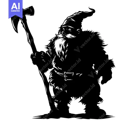 Aset desain premium: Silhouette of a Bearded Man Holding an Axe