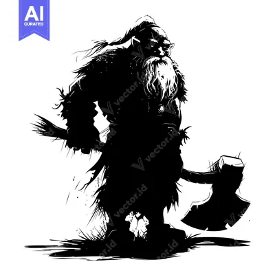 Aset premium populer: Silhouette of a Dwarf Warrior Holding an Axe