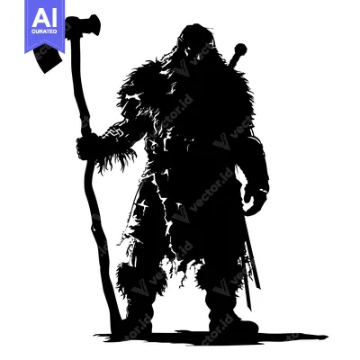 Premium design asset: Silhouette of a Viking Warrior Holding an Axe