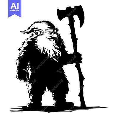 Aset premium populer: A Silhouette of a Bearded, Armed, and Enraged Goblin