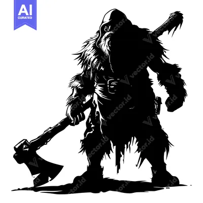 Premium design asset: Silhouette of a Bearded Warrior with an Axe