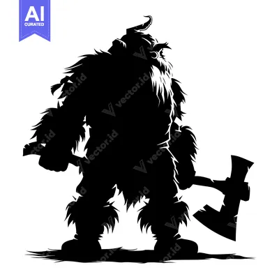 Popular premium asset: Silhouette of a Furry Warrior Holding an Axe
