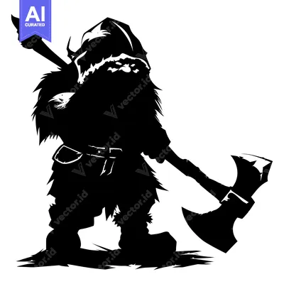 Aset desain premium: Silhouette of a Furry Warrior Holding an Axe