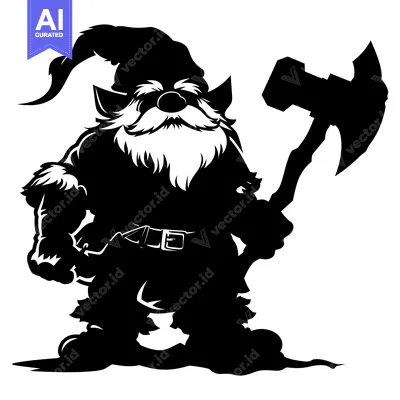 Aset premium populer: Silhouette of a Bearded Dwarf Holding an Axe