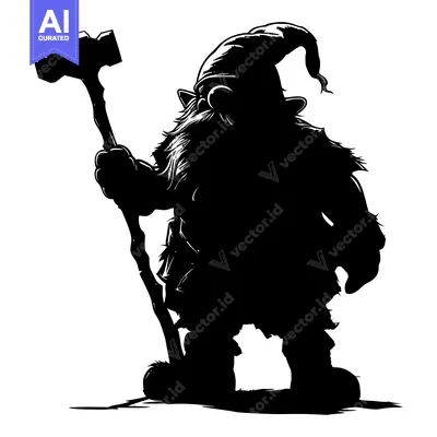Popular premium asset: Silhouette of a Gnome Holding a Hammer and a Staff