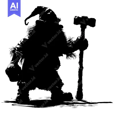 Premium design asset: Silhouette of a Dwarf Holding a Hammer