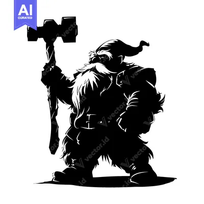 Popular premium asset: Black and White Silhouette of a Dwarf Holding a Hammer