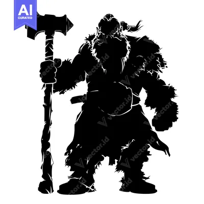 Premium design asset: Silhouette of a  Barbarian Warrior Holding a War Hammer