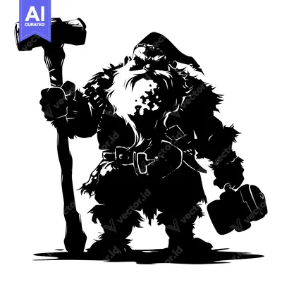 Aset premium populer: Silhouette of a Bearded Warrior Holding a Hammer and a Jug