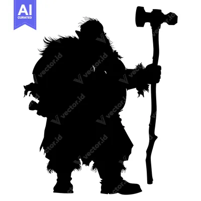 Premium design asset: Silhouette of a Large Bearded Man Holding a Hammer