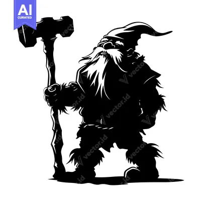 Silhouette of a Dwarf Holding a Large Hammer
