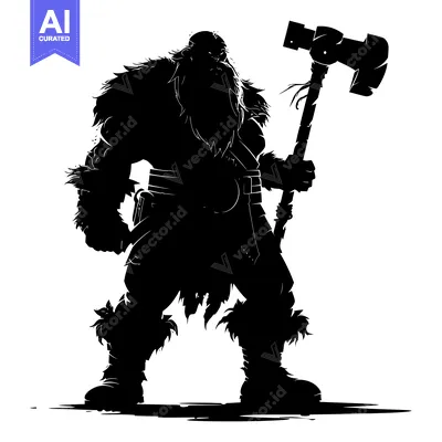 Aset premium populer: Silhouette of a Muscular Barbarian Warrior Holding a Large Axe