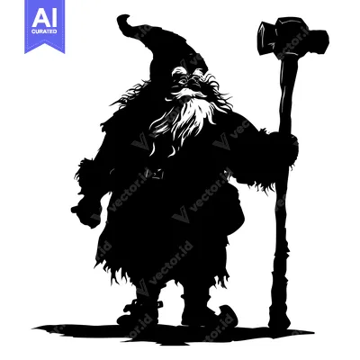 Premium design asset: Silhouette of a bearded gnome holding a hammer