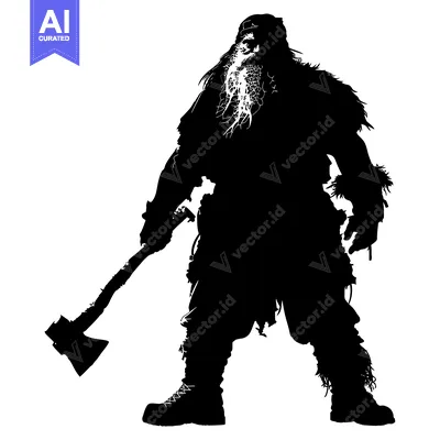 Premium design asset: Silhouette of a Bearded Man Holding an Axe